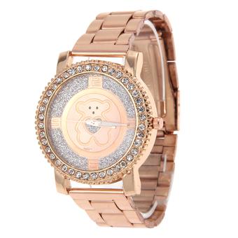 Newest Fashion Bear Steel Women Dress Rhinestone Quartz Wristwatch Rosegold (Intl)  