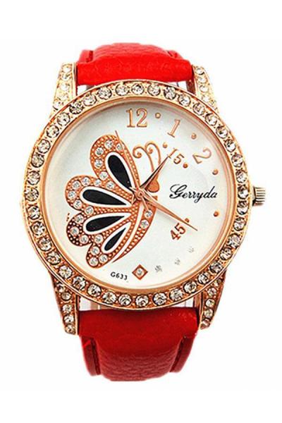 Norate Analog Quartz Women's Red Butterfly Rhinestone Wrist Watch