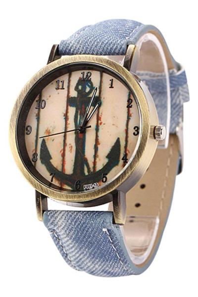 Norate Anchor Bronze Denim Strap Watch Light Blue