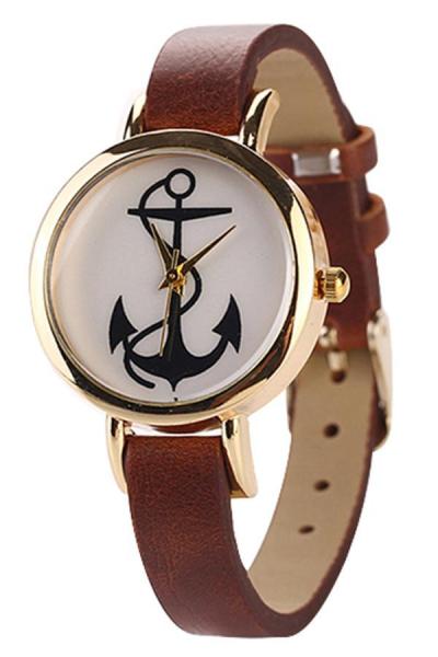 Norate Anchor Rose Gold Plated Faux Leather Wrist Watch Brown