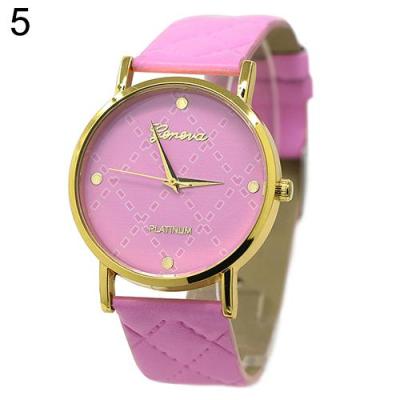 Norate Geneva Unisex Faux Leather Checkers Dial Watch - Pink