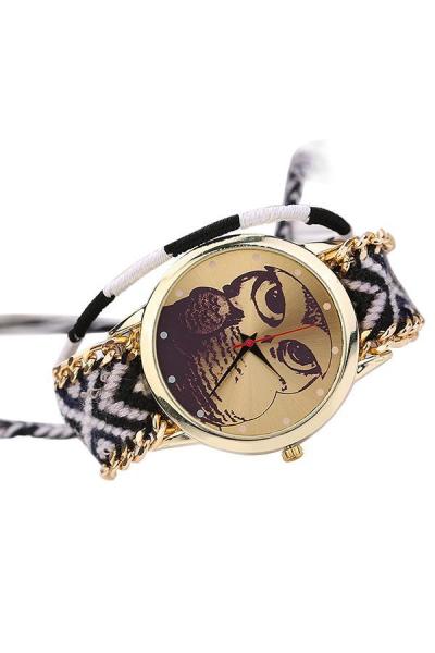 Norate Girl's Owl Alloy DIY Knit Quartz Wrist Watch Black