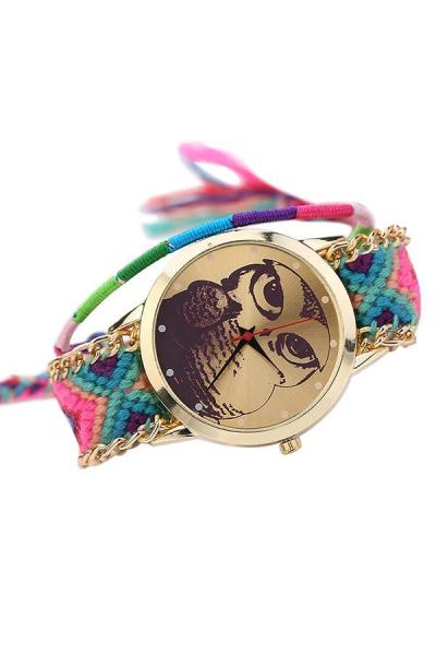 Norate Girl's Owl Alloy DIY Knit Quartz Wrist Watch Multi Colour