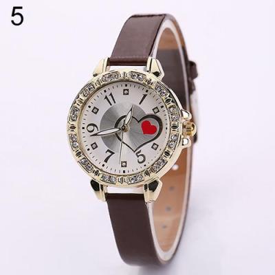 Norate Girl's Red Love Heart Dial Quartz Wrist Watch Brown