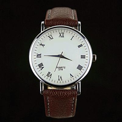 Norate Jam Tangan Pria - Blue Light Glass Roman Numerals Brown Strap & White Dial Men's