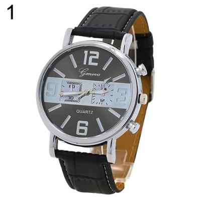 Norate Jam Tangan Pria - Geneva Quartz Round Case Analog Dial Faux Leather Band Black