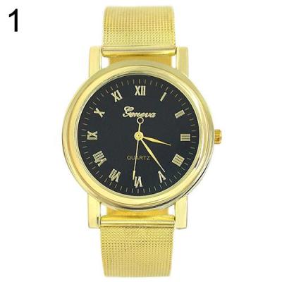 Norate Jam Tangan Pria - Geneva Roman Numerals Mesh Band Black Dial & Golden Band