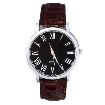 Norate Jam Tangan Pria - Roman Numerals Brown Strap & Black Dial