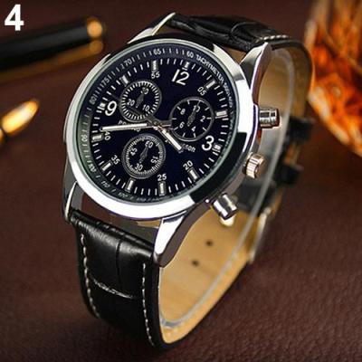 Norate Jam Tangan Pria - Stainless Steel Case Faux Leather Black Band & Black Dial