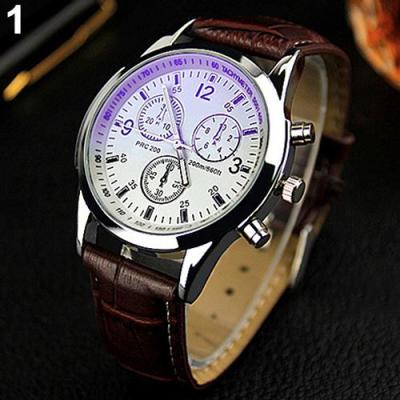 Norate Jam Tangan Pria - Stainless Steel Case Faux Leather Brown Band & White Dial