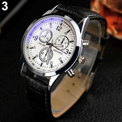 Norate Jam Tangan Pria - Stainless Steel Case Faux Leather Black Band & White Dial