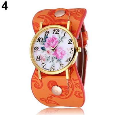 Norate Jam Tangan Wanita - Arabic Numerals Peony Floral Dial Orange