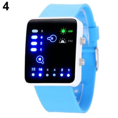 Norate Jam Tangan Wanita - Binary Number Blue LED Silicone Band Sky Blue