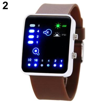 Norate Jam Tangan Wanita - Binary Number Blue LED Silicone Band Coffee