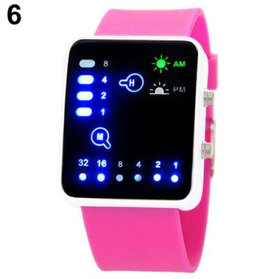 Norate Jam Tangan Wanita - Binary Number Blue LED Silicone Band Rose-Red