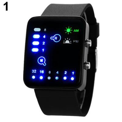 Norate Jam Tangan Wanita - Binary Number Blue LED Silicone Band Black