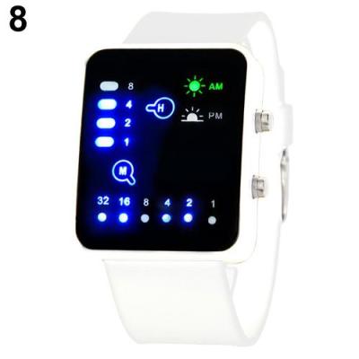 Norate Jam Tangan Wanita - Binary Number Blue LED Silicone Band White