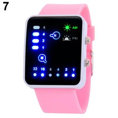 Norate Jam Tangan Wanita - Binary Number Blue LED Silicone Band Pink