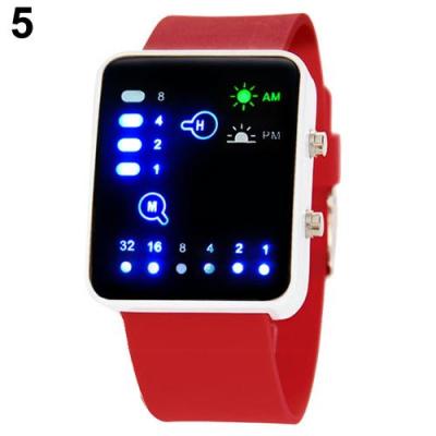 Norate Jam Tangan Wanita - Binary Number Blue LED Silicone Band Red