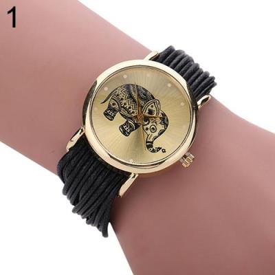 Norate Jam Tangan Wanita - Elephant Dial Multi Layers Wrap Black