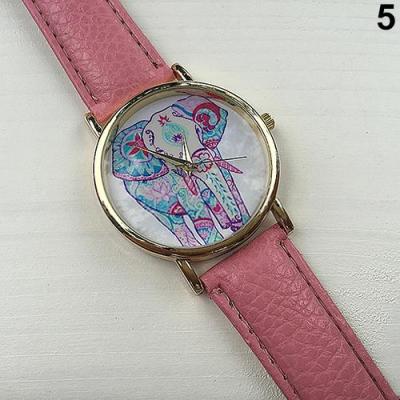 Norate Jam Tangan Wanita - Elephant Pattern Dial Faux Leather Pink