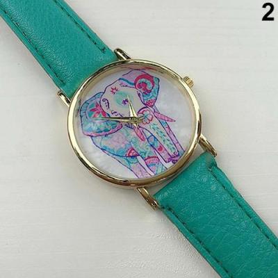 Norate Jam Tangan Wanita - Elephant Pattern Dial Faux Leather Green