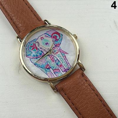 Norate Jam Tangan Wanita - Elephant Pattern Dial Faux Leather Coffee