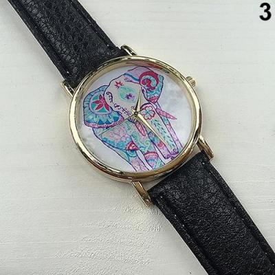 Norate Jam Tangan Wanita - Elephant Pattern Dial Faux Leather Black