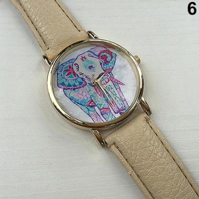 Norate Jam Tangan Wanita - Elephant Pattern Dial Faux Leather Beige