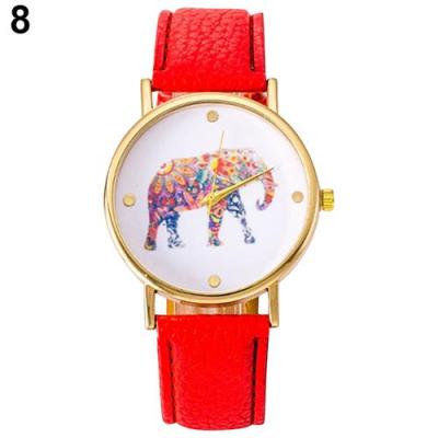 Norate Jam Tangan Wanita - Elephant Pattern Faux Leather Strap Red