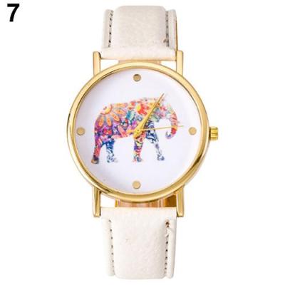 Norate Jam Tangan Wanita - Elephant Pattern Faux Leather Strap White