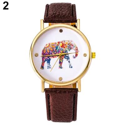 Norate Jam Tangan Wanita - Elephant Pattern Faux Leather Strap Brown