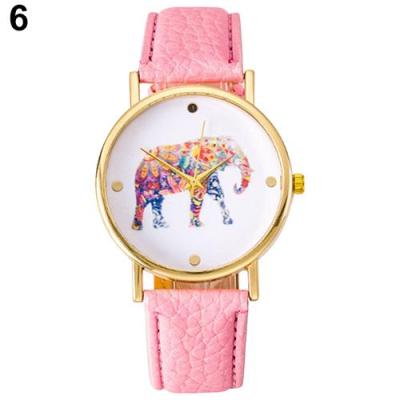 Norate Jam Tangan Wanita - Elephant Pattern Faux Leather Strap Pink