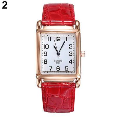 Norate Jam Tangan Wanita - Faux Leather Band Square Dial Red