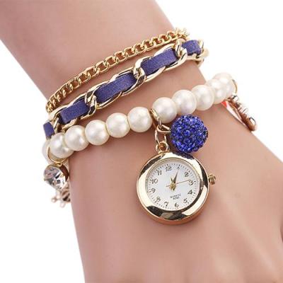 Norate Jam Tangan Wanita - Faux Leather Pearl Rhinestone Anchor Royal Blue