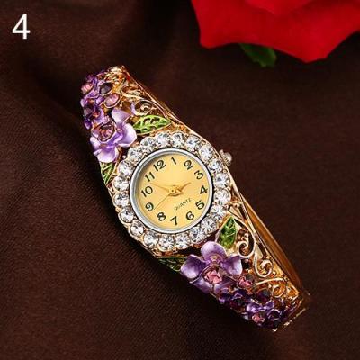 Norate Jam Tangan Wanita - Flower Band Hollow Bangle - Purple