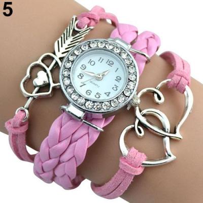 Norate Jam Tangan Wanita - Infinity Love Heart Braided Faux Leather Pink