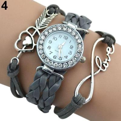 Norate Jam Tangan Wanita - Infinity Love Heart Braided Faux Leather Grey