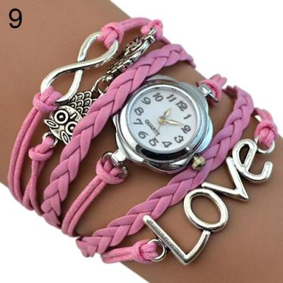 Norate Jam Tangan Wanita - Love Owl Faux Leather Bracelet Watch - Pink