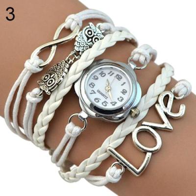 Norate Jam Tangan Wanita - Love Owl Faux Leather Bracelet Watch - White