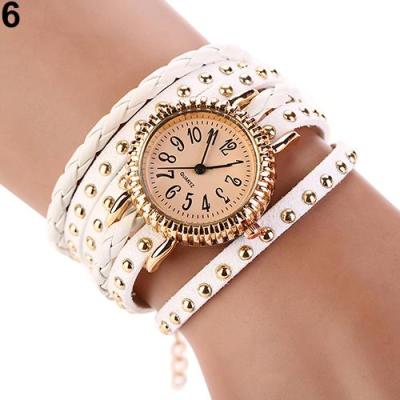 Norate Jam Tangan Wanita - Multilayer Rivet Braided Faux Leather Band White