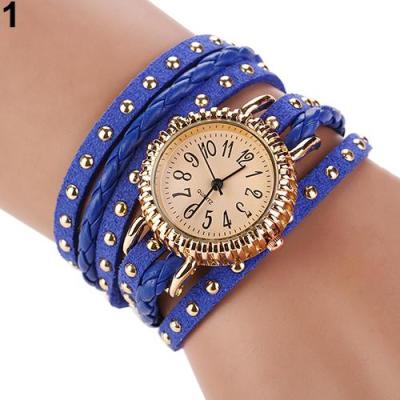 Norate Jam Tangan Wanita - Multilayer Rivet Braided Faux Leather Band Navy