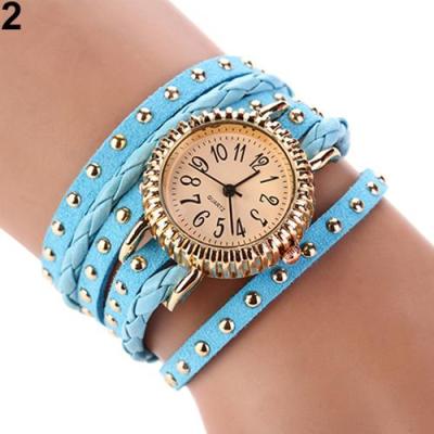 Norate Jam Tangan Wanita - Multilayer Rivet Braided Faux Leather Band Sky Blue