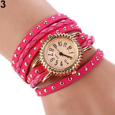 Norate Jam Tangan Wanita - Multilayer Rivet Braided Faux Leather Band Rose-Red