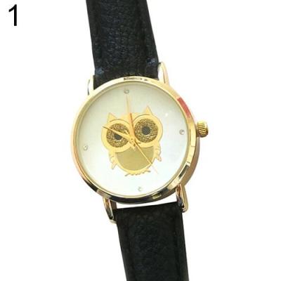 Norate Jam Tangan Wanita - Owl - Faux Leather Strap Black