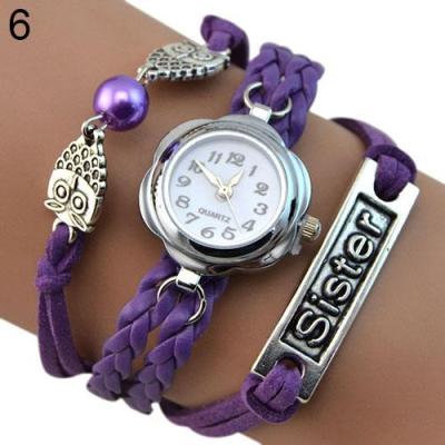 Norate Jam Tangan Wanita - Owl Sister Quartz Bracelet Watch Purple