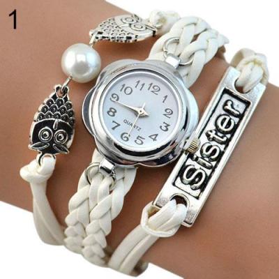 Norate Jam Tangan Wanita - Owl Sister Quartz Bracelet Watch White