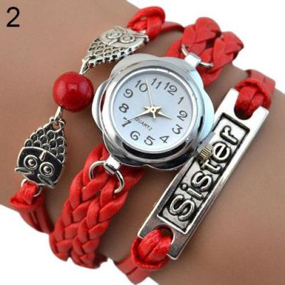 Norate Jam Tangan Wanita - Owl Sister Quartz Bracelet Watch Red