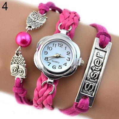 Norate Jam Tangan Wanita - Owl Sister Quartz Bracelet Watch Rose-Red