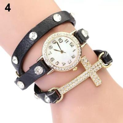 Norate Jam Tangan Wanita - Punk Cross Faux Leather Black